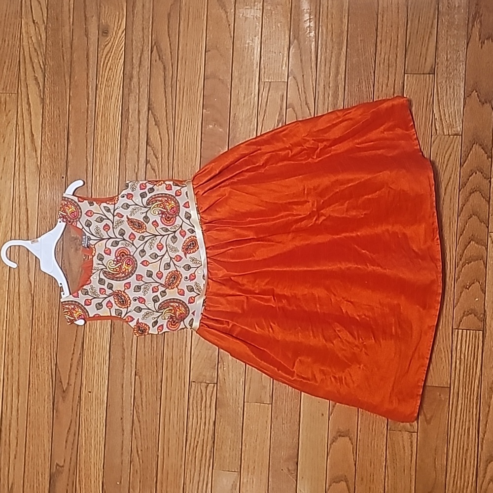 Girls A.T.U.N embroidered floral, paisley, orange formal dress. size 8/9